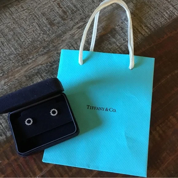 Authentic Tiffany & Co. Open Circle Platinum Diamond Stud Earrings - Picture 4 of 16
